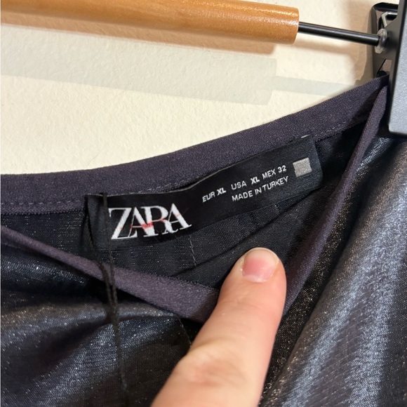 Zara NWT Iridescent Metallic Foil Effect Midi Skirt in Silver Grey Gunmetal XL - Picture 9 of 9